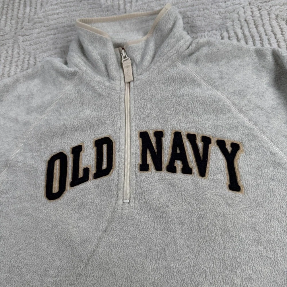 Old Navy Fleece Quarter Zip Pullover Men L Grey Spellout Logo Vintage Y2K Preppy